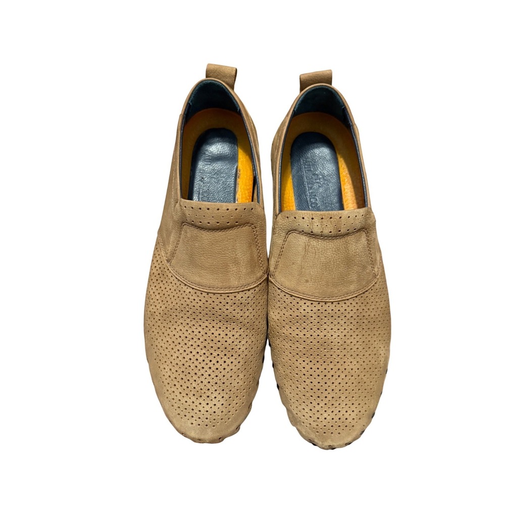 Paul Branco Genuine Leather Tan Perforated Moccasin Slip On Loafers Size 43